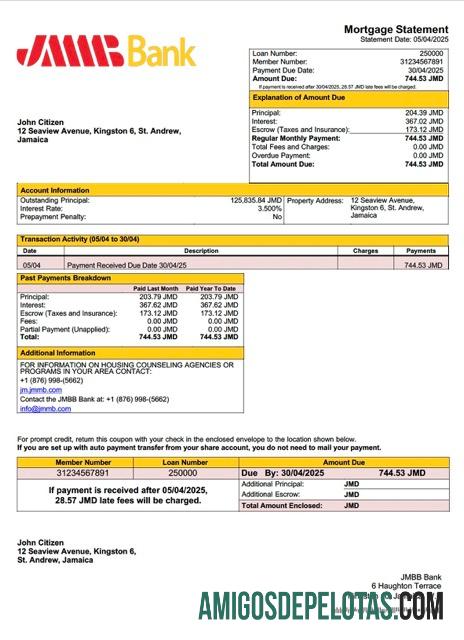 imprimível Modelo Word e PDF de declaração de hipoteca limitada do Jamaica JMMB Bank